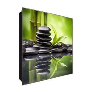  Schlüsselkasten 'Steinmännchen Relax' 30x30 Glas, inkl. Haken Schlüsselbrett Schlüssel-Box Design Aufbewahrung