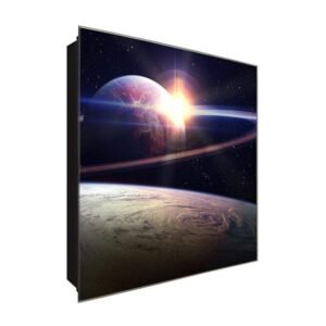  Schlüsselkasten 'Sterne un d Planeten' 30x30 Glas, inkl. Haken Schlüsselbrett Schlüssel-Box Design Aufbewahrung