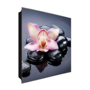  Schlüsselkasten 'Stone Orchidee' 30x30 Glas, inkl. Haken Schlüsselbrett Schlüssel-Box Design Aufbewahrung