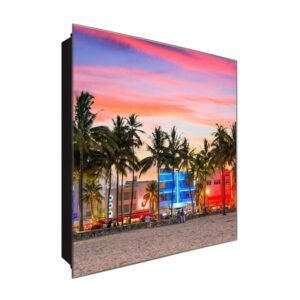  Schlüsselkasten 'Strand Promenade' 30x30 Glas, inkl. Haken Schlüsselbrett Schlüssel-Box Design Aufbewahrung