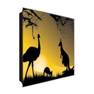  Schlüsselkasten 'Straus und Kanguru' 30x30 Glas, inkl. Haken Schlüsselbrett Schlüssel-Box Design Aufbewahrung