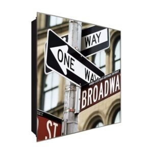  Schlüsselkasten 'Street Signs NY' 30x30 Glas, inkl. Haken Schlüsselbrett Schlüssel-Box Design Aufbewahrung