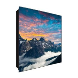  Schlüsselkasten 'Sunset Mountain' 30x30 Glas, inkl. Haken Schlüsselbrett Schlüssel-Box Design Aufbewahrung