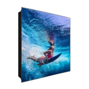  Schlüsselkasten 'Surferin im Meer' 30x30 Glas, inkl. Haken Schlüsselbrett Schlüssel-Box Design Aufbewahrung