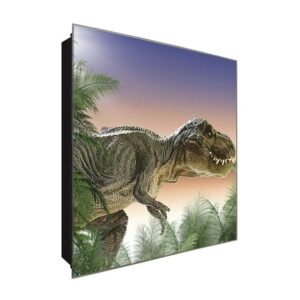  Schlüsselkasten 'T-rex auf Jagd' 30x30 Glas, inkl. Haken Schlüsselbrett Schlüssel-Box Design Aufbewahrung