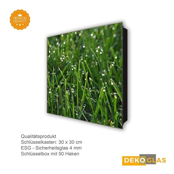 Schlüsselkasten 'Tau auf Grass' 30x30 Glas, inkl. Haken Schlüsselbrett Schlüssel-Box Design Aufbewahrung – Bild 5
