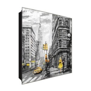  Schlüsselkasten 'Taxi auf der Straße' 30x30 Glas, inkl. Haken Schlüsselbrett Schlüssel-Box Design Aufbewahrung