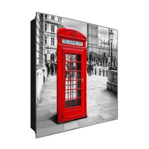  Schlüsselkasten 'Telefonzelle England' 30x30 Glas, inkl. Haken Schlüsselbrett Schlüssel-Box Design Aufbewahrung