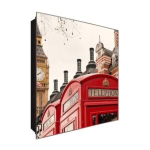  Schlüsselkasten 'Telefonzelle UK' 30x30 Glas, inkl. Haken Schlüsselbrett Schlüssel-Box Design Aufbewahrung