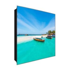  Schlüsselkasten 'Thailand Lagune' 30x30 Glas, inkl. Haken Schlüsselbrett Schlüssel-Box Design Aufbewahrung