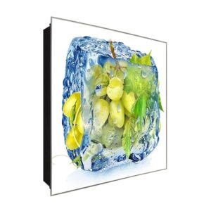  Schlüsselkasten 'Trauben im Eiswürfel' 30x30 Glas, inkl. Haken Schlüsselbrett Schlüssel-Box Design Aufbewahrung