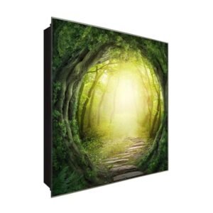  Schlüsselkasten 'Traum im Wald ' 30x30 Glas, inkl. Haken Schlüsselbrett Schlüssel-Box Design Aufbewahrung