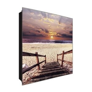  Schlüsselkasten 'Treppe zum Strand ' 30x30 Glas, inkl. Haken Schlüsselbrett Schlüssel-Box Design Aufbewahrung