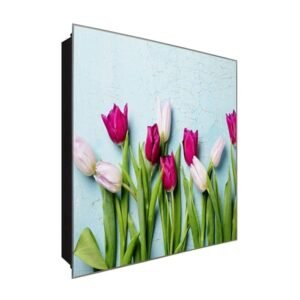  Schlüsselkasten 'Tulpen' 30x30 Glas, inkl. Haken Schlüsselbrett Schlüssel-Box Design Aufbewahrung