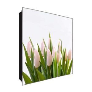  Schlüsselkasten 'Tulpenstauß' 30x30 Glas, inkl. Haken Schlüsselbrett Schlüssel-Box Design Aufbewahrung