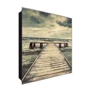  Schlüsselkasten 'Unwetter am Steg' 30x30 Glas, inkl. Haken Schlüsselbrett Schlüssel-Box Design Aufbewahrung