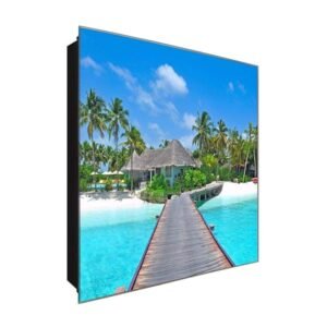  Schlüsselkasten 'Urlaubszeit' 30x30 Glas, inkl. Haken Schlüsselbrett Schlüssel-Box Design Aufbewahrung