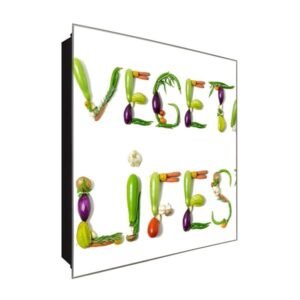  Schlüsselkasten 'Vegan Life' 30x30 Glas, inkl. Haken Schlüsselbrett Schlüssel-Box Design Aufbewahrung