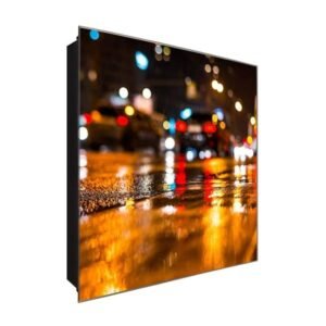  Schlüsselkasten 'Verkehr bei Nacht' 30x30 Glas, inkl. Haken Schlüsselbrett Schlüssel-Box Design Aufbewahrung