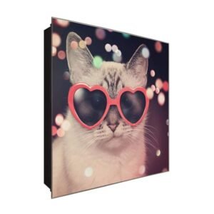  Schlüsselkasten 'Verliebte Katze' 30x30 Glas, inkl. Haken Schlüsselbrett Schlüssel-Box Design Aufbewahrung