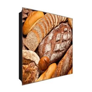  Schlüsselkasten 'Verschiedene Brote' 30x30 Glas, inkl. Haken Schlüsselbrett Schlüssel-Box Design Aufbewahrung