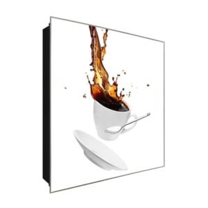  Schlüsselkasten 'Verschütterte Tasse' 30x30 Glas, inkl. Haken Schlüsselbrett Schlüssel-Box Design Aufbewahrung