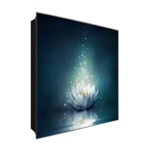  Schlüsselkasten 'Verzauberte Lotus' 30x30 Glas, inkl. Haken Schlüsselbrett Schlüssel-Box Design Aufbewahrung