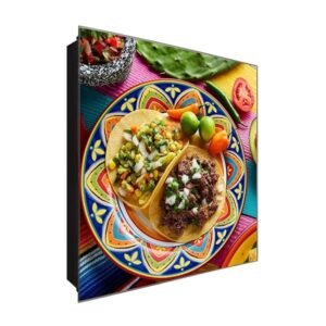  Schlüsselkasten 'Viva la Mexico' 30x30 Glas, inkl. Haken Schlüsselbrett Schlüssel-Box Design Aufbewahrung