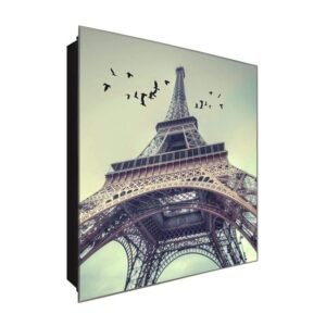  Schlüsselkasten 'Vögel am Eifelturm' 30x30 Glas, inkl. Haken Schlüsselbrett Schlüssel-Box Design Aufbewahrung