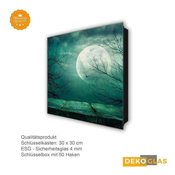 Schlüsselkasten 'Vollmond am Steg' 30x30 Glas, inkl. Haken Schlüsselbrett Schlüssel-Box Design Aufbewahrung – Bild 5