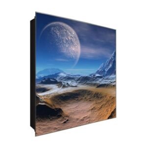  Schlüsselkasten 'Vollmond im All' 30x30 Glas, inkl. Haken Schlüsselbrett Schlüssel-Box Design Aufbewahrung