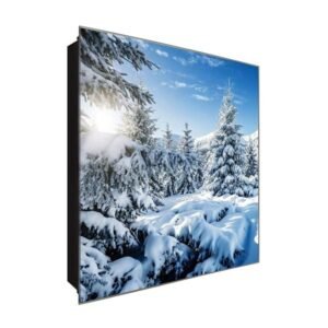  Schlüsselkasten 'Wald im Winter' 30x30 Glas, inkl. Haken Schlüsselbrett Schlüssel-Box Design Aufbewahrung