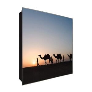  Schlüsselkasten 'Wandern mit Kamelen' 30x30 Glas, inkl. Haken Schlüsselbrett Schlüssel-Box Design Aufbewahrung