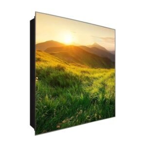  Schlüsselkasten 'Warme Wiese' 30x30 Glas, inkl. Haken Schlüsselbrett Schlüssel-Box Design Aufbewahrung