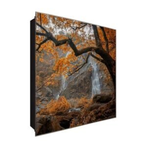  Schlüsselkasten 'Wasserfall am Felsen' 30x30 Glas, inkl. Haken Schlüsselbrett Schlüssel-Box Design Aufbewahrung