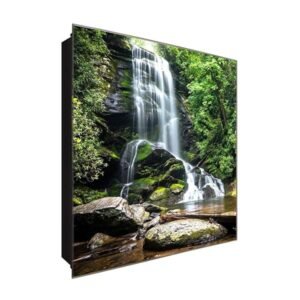  Schlüsselkasten 'Wasserfall am Felsen' 30x30 Glas, inkl. Haken Schlüsselbrett Schlüssel-Box Design Aufbewahrung