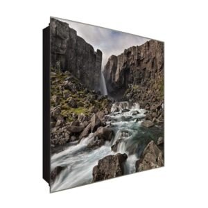  Schlüsselkasten 'Wasserfall im Spalt' 30x30 Glas, inkl. Haken Schlüsselbrett Schlüssel-Box Design Aufbewahrung