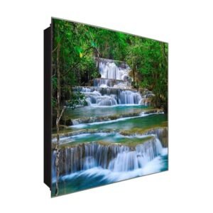  Schlüsselkasten 'Wasserfall im Wald' 30x30 Glas, inkl. Haken Schlüsselbrett Schlüssel-Box Design Aufbewahrung