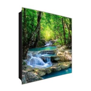  Schlüsselkasten 'Wasserfall im Wald' 30x30 Glas, inkl. Haken Schlüsselbrett Schlüssel-Box Design Aufbewahrung