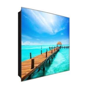  Schlüsselkasten 'Wassersteg:Paradies' 30x30 Glas, inkl. Haken Schlüsselbrett Schlüssel-Box Design Aufbewahrung