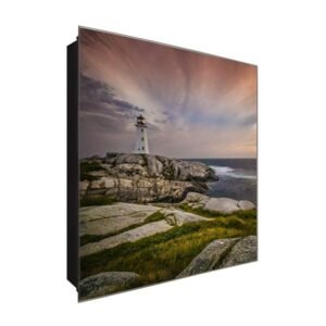  Schlüsselkasten 'Wasserturm am Felsen' 30x30 Glas, inkl. Haken Schlüsselbrett Schlüssel-Box Design Aufbewahrung