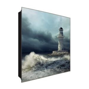  Schlüsselkasten 'Wasserturm im Sturm' 30x30 Glas, inkl. Haken Schlüsselbrett Schlüssel-Box Design Aufbewahrung