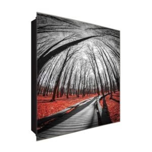  Schlüsselkasten 'Weg durch den Wald' 30x30 Glas, inkl. Haken Schlüsselbrett Schlüssel-Box Design Aufbewahrung