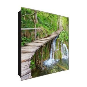  Schlüsselkasten 'Weg über dem Wasser' 30x30 Glas, inkl. Haken Schlüsselbrett Schlüssel-Box Design Aufbewahrung