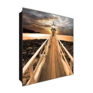  Schlüsselkasten 'Weg zum Leuchtturm' 30x30 Glas, inkl. Haken Schlüsselbrett Schlüssel-Box Design Aufbewahrung