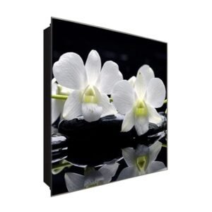  Schlüsselkasten 'Weiße Orchideen' 30x30 Glas, inkl. Haken Schlüsselbrett Schlüssel-Box Design Aufbewahrung