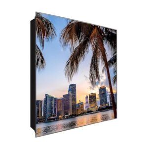  Schlüsselkasten 'Welcome to Miami' 30x30 Glas, inkl. Haken Schlüsselbrett Schlüssel-Box Design Aufbewahrung