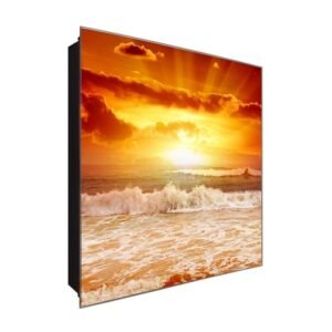  Schlüsselkasten 'Wellen und Sonne' 30x30 Glas, inkl. Haken Schlüsselbrett Schlüssel-Box Design Aufbewahrung