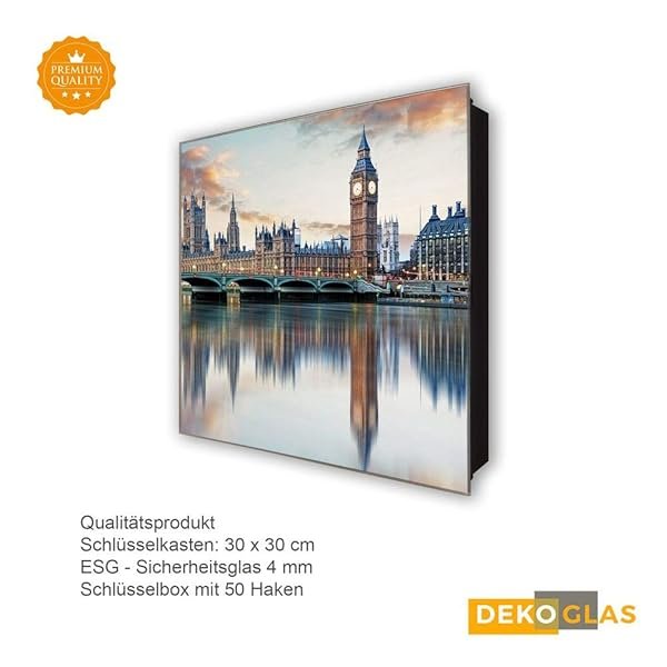 Schlüsselkasten 'Westminster London' 30x30 Glas, inkl. Haken Schlüsselbrett Schlüssel-Box Design Aufbewahrung – Bild 5