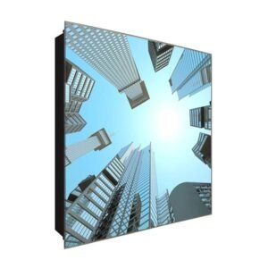  Schlüsselkasten 'Wolkenkratzer' 30x30 Glas, inkl. Haken Schlüsselbrett Schlüssel-Box Design Aufbewahrung